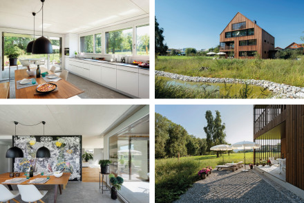 Küche, Terrasse und Aussenaufnahme eines Mehrfamilienhauses mit drei Mietwohnungen in Oberkirch